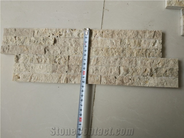 Chinese Travertine Yellow, Beige Strips Split Face Wall Cladding, Beige Travertine Wall Cladding, Culture Stone