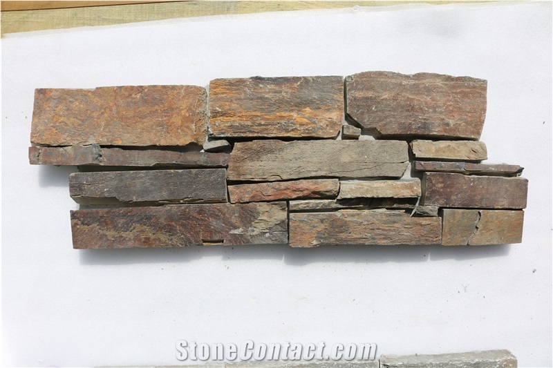 Natural Stone Wall Cladding Rusty Slate Z Shape Cement Base Culture Stone