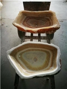 China Yellow Onyx Bathroom Sinks, Songxiang Jade Onyx Basins