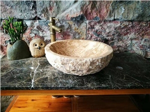 Classice Cream Marble Round Sinks, Natural Stone Bathroom Sinks