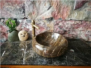 Khaki Coffee Marble Sinks, Brown Marble Wash Bowls