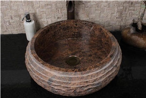 Polishing Brown Marble Wash Basin Sinks, Bathroom Sinks