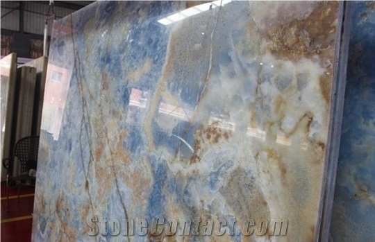 Golden Blue Onyx, Blue Onyx Slabs, Blue Onyx Polished Slabs for Walling and Flooring