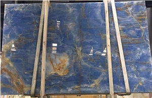 Iran Gold Blue Onyx Polished Slabs and Tiles Backgroung, Wall Covering, Stair, Skirting, Cladding