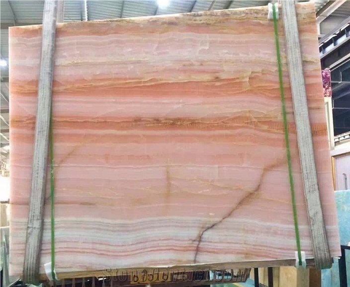 Iran Pink Straight Vein Onyx Polished Slabs for Wall Covering and Flooring