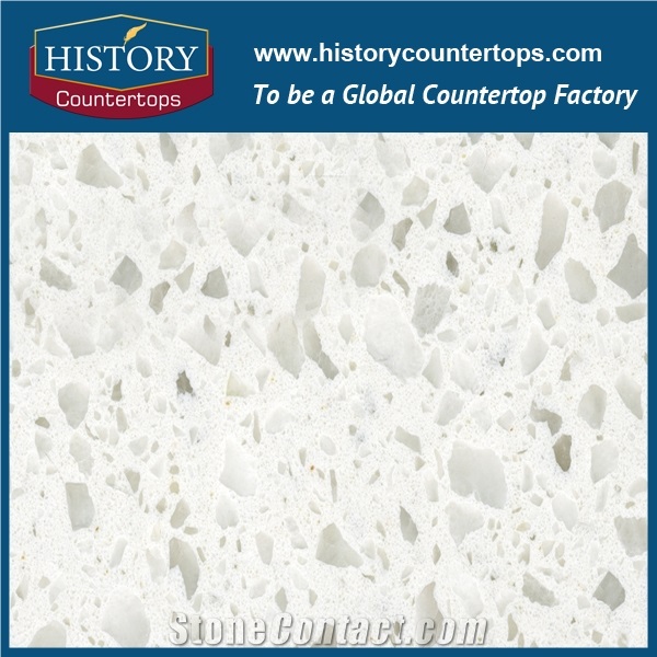 Big Sparking Quartz Series, Pearl White Glass and Crystal Quartz Stone,Polishing Surface, Quartz Stone Manufacturer, China Competetive Quartz Factory