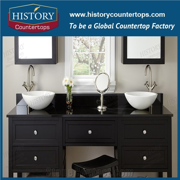Black Marble Bathroom Top, Polished Surface Vanity Top with Single or Double Sinks for Hospitality & Multi-Family Projects
