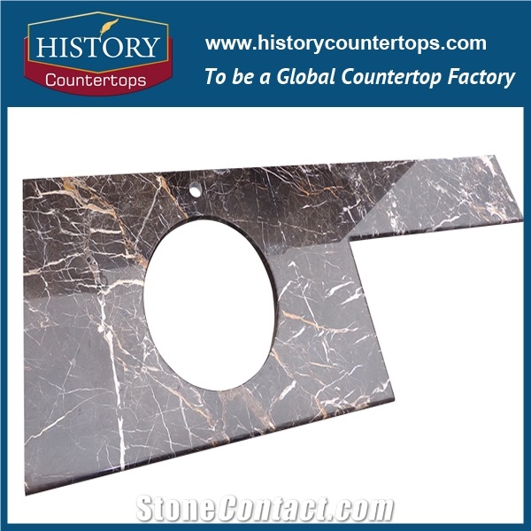 China Emperador Marble Vanity Top with Custom Size and Standard Size, Polished Bathroom Top, Single and Double Sink Vanity Top
