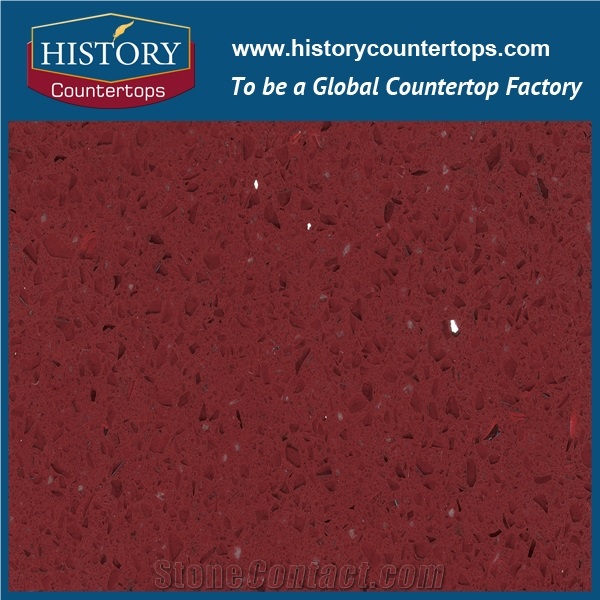 China Red Shimmer Quartz for Polished Quartz Stone Slabs, Red Shimmer Engineered Stone Slabs