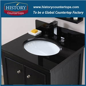 Chinese Absolute Pure Black Bathroom Tops with Customized Edging, Single or Double Sinks Vanity for Family Projects