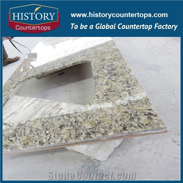 Giallo Ornamental Granite Stone Countertops, Interior, Exterior Custom Polished Surface, Flat Edge, Eased Edge, Beveled Edge Kitchen Tops
