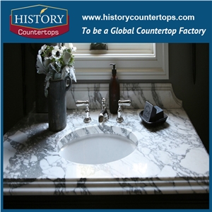 Hot Sale Italy White Natural Marble Bathroom Vanity Top with Bullnose & Flat Edging for Different Family Project