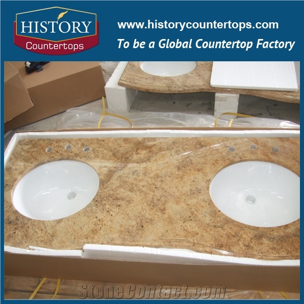 Kashmir Gold Granite Counter Top Materials from India, Granite Polishing Solid Surface with High Quality & Cheap Good Option for Bath Countertops