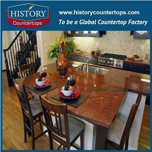 Red Granite Kitchen Tops, Economical Choice Of Granite Countertops, Natural Stone Polished Surface Kitchen Worktops for Multi-Family Projects