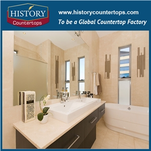 Spain Crema Marfil Natural Marble Bathroom Vanity Top ,Polished Bath Countertop Worktop