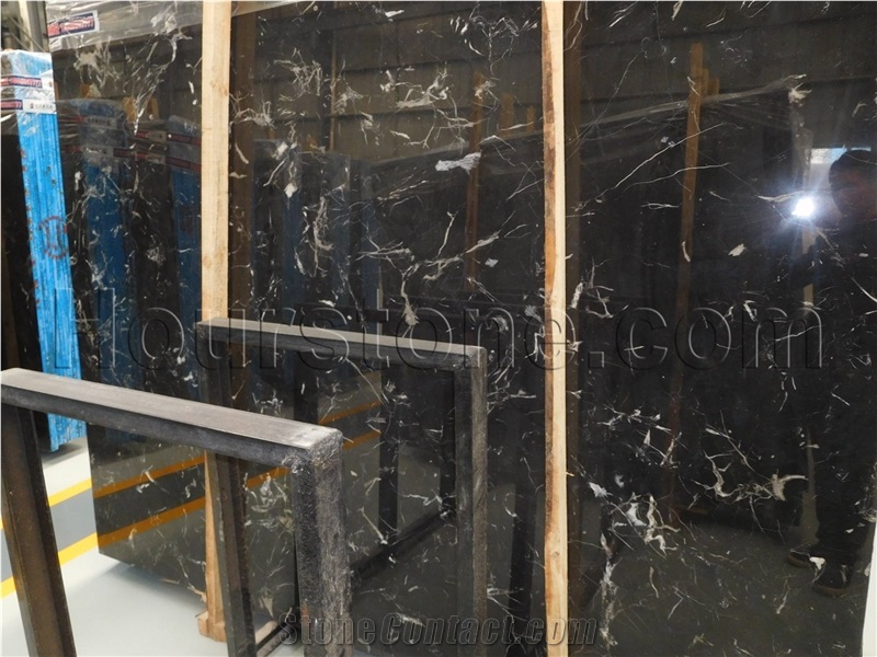 China Black Ice Flowers Black Polished Marble Slab & Tile, Chinese Stone Tiles and Slabs, Marble Wall and Floor Covering Tiles