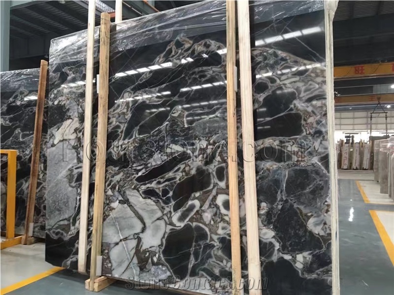 Mistery Galaxy Marble & Tiles with Big Balck and White Spot,Polished Black Marble Slabs Using Inferior and Exterior Wall and Floor, Countertop