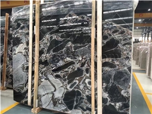 Mistery Galaxy Marble & Tiles with Big Balck and White Spot,Polished Black Marble Slabs Using Inferior and Exterior Wall and Floor, Countertop