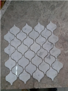 Interior Lantern Pattern Carrara White Marble Mosaic Tile Floor