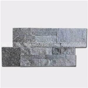 China Black Quartzite Stacked Stone Veneer Feature Wall Cladding Panel Ledge Stone Split Face Mosaic Tile Building Landscaping Interior & Exterior Decor Natural Culture Stone 35x18cm