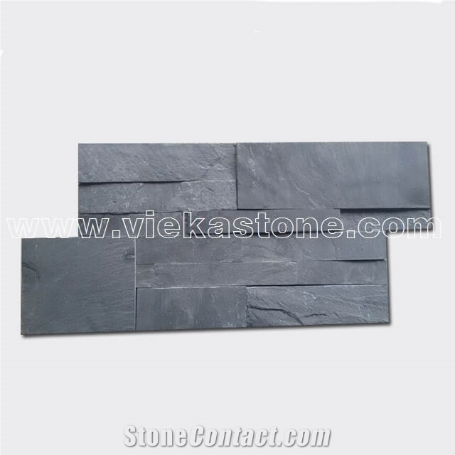 China Black Slate Stacked Stone Veneer Feature Wall Cladding Panel Ledge Stone Split Face Mosaic Tile Building Landscaping Interior & Exterior Decor Natural Culture Stone 35x18cm