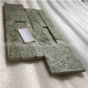 China Green Quartzite Stacked Stone Veneer Wall Cladding Ledge Stone Panel Split Face Tile Landscaping Interior & Exterior Feature Wall Culture Stone 35x18cm
