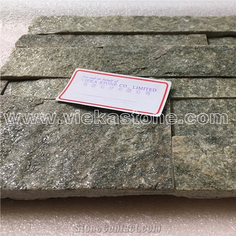 China Green Quartzite Stacked Stone Veneer Wall Cladding Ledge Stone Panel Split Face Tile Landscaping Interior & Exterior Feature Wall Culture Stone 35x18cm