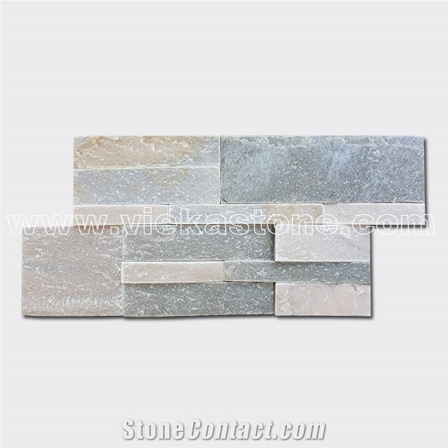 China Mixed Beige Yellow Slate Stacked Stone Veneer Feature Wall Cladding Panel Ledge Stone Split Face Mosaic Tile Building Landscaping Interior & Exterior Decor Natural Culture Stone 35x18cm