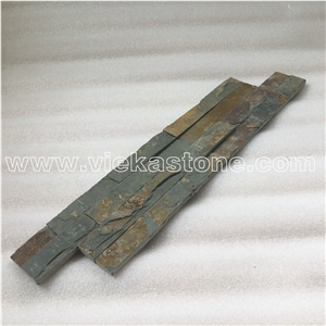 China Multicolor Rusty Slate Stacked Stone Veneer Feature Wall Cladding Panel Ledge Stone Split Face Mosaic Tile Landscaping Building Interior & Exterior Decor Natural Culture Stone 40x10cm Z-Shape