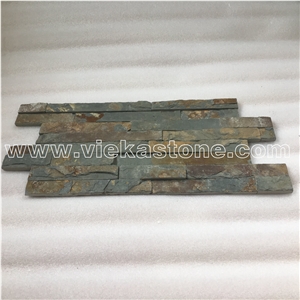 China Multicolor Rusty Slate Stacked Stone Veneer Feature Wall Cladding Panel Ledge Stone Split Face Mosaic Tile Landscaping Building Interior & Exterior Decor Natural Culture Stone 40x10cm Z-Shape
