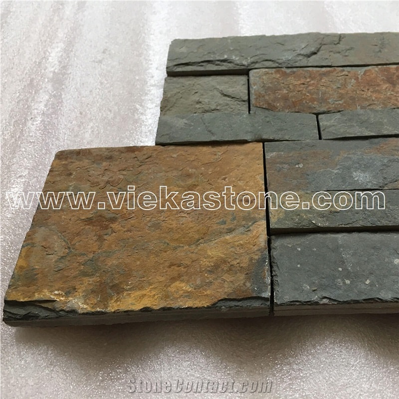 China Multicolor Rusty Slate Stacked Stone Veneer Wall Cladding Ledge Stone Panel Split Face Tile Landscaping Interior & Exterior Feature Wall Culture Stone 35x18cm