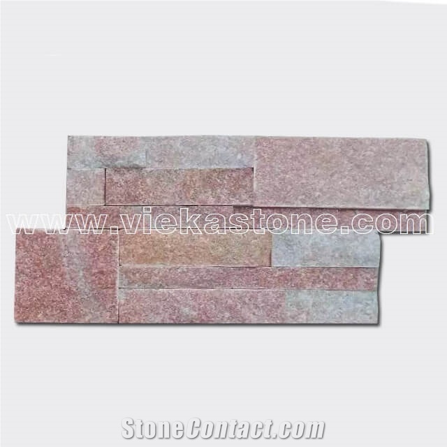 China Rosa Peach Quartzite Stacked Stone Veneer Feature Wall Cladding Panel Ledge Stone Split Face Mosaic Tile Building Landscaping Interior & Exterior Decor Natural Culture Stone 35x18cm