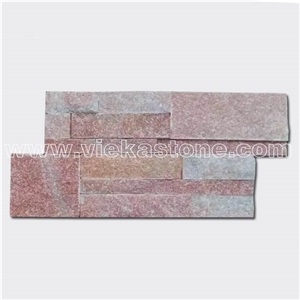 China Rosa Peach Quartzite Stacked Stone Veneer Feature Wall Cladding Panel Ledge Stone Split Face Mosaic Tile Building Landscaping Interior & Exterior Decor Natural Culture Stone 35x18cm