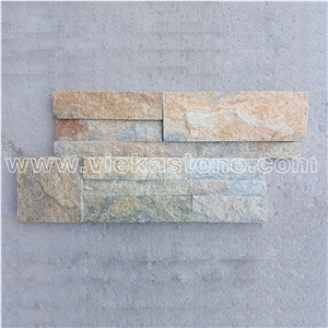China Rusty Quartzite Stacked Stone Wall Cladding Panel Ledge Stone Split Face Mosaic Tile Building Landscaping Interior & Exterior Natural Culture Stone 35x18cm
