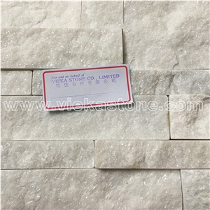 China Snow White Quartzite Stacked Stone Wall Cladding Panel Ledge Stone Split Face Tile Landscaping Interior & Exterior Culture Stone 35x18cm