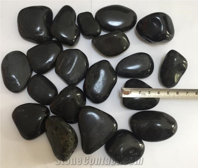 Asia High Polished Black Pebbles, Nature River Stone