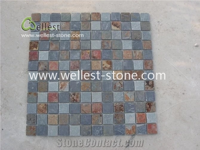 Grey/Black/Yellow/Beige/Rusty Color Slate Mosaic Tile