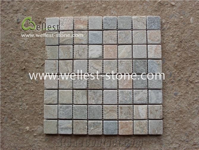 Natural Stone Mosaic, Kitchen Mosaic, Beige Slate Mosaic M