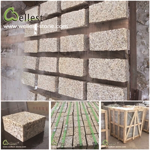 Yellow Granite Cobble Stone Sets, Meshed Paving for Driveway Paving