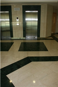 Bianco Perlino + Nero Marquina Wall and Floor Application Project