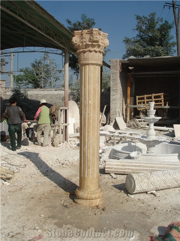 Beige Marble Hollow Column Pillar for Construction