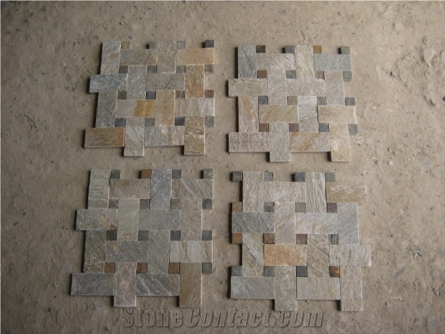 Beige Slate Mosaic, Basketweave Mosaic, Wall Mosaic, Floor Mosaic