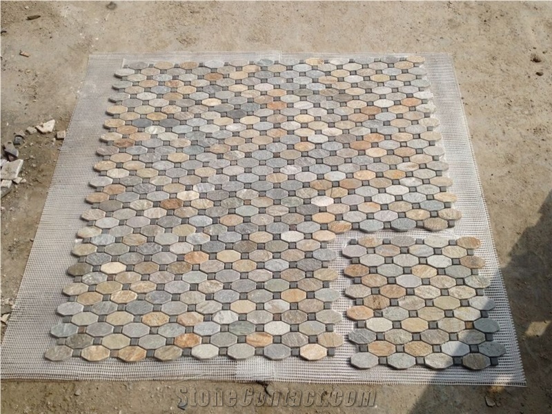 Beige Slate Mosaic, Linear Strips Mosaic, Wall/Floor Mosaic