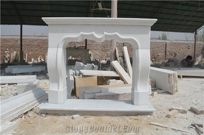 Solid White Marble Fireplace Mantel Surround with Honed Finishing