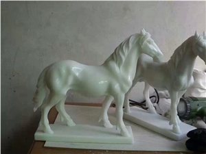 White Jade Marble Horse Statue by Hand Carving