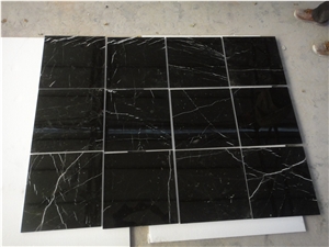 Wholesale China Almost with Less White Vein Absolutel Nero Marquina/Black Maquina Slab and Tile Factory