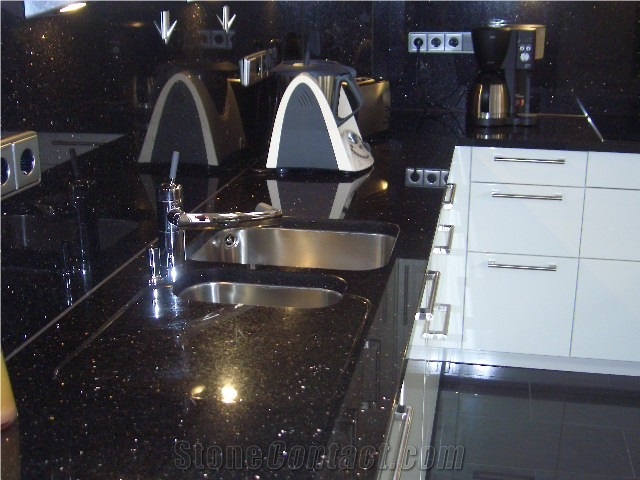 Black Galaxy Granite Kitchen Countertop,Black Island Top,Black Galaxy Granite Worktops&Bar Top