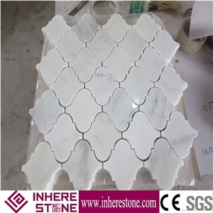 Cheap White Marble Round Lantern Mosaic Tile 30x30, Marble Leaf Shape Mosaic for Kitchen