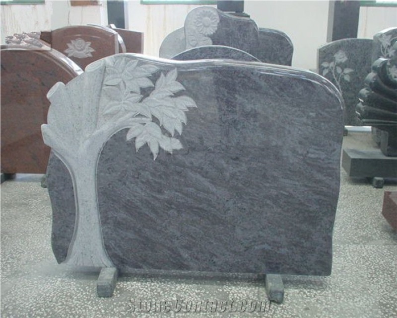 Bahama Blue Tree Monument, Tree Carved Headstone, American Style Carving Tombstone, Polished Granite Monument Design