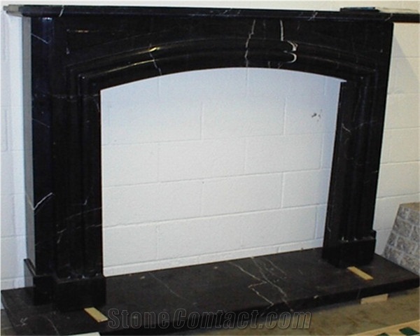Black Marquina Fireplace Mantel, Fireplace Hearth, Fireplace Surround, Carved Stone Poruct for Inner Decoration